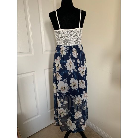 Lace Floral Print Tulip Hem Chiffon Dress - Picture 8 of 12